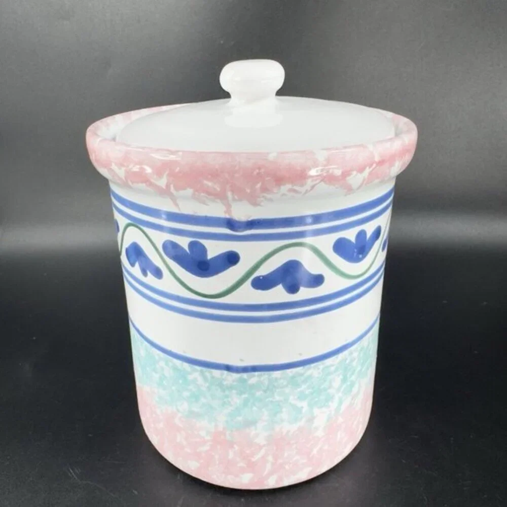 Vintage Caleca Italian Pottery Canister Jar Container With Lid Made In Italy VTG